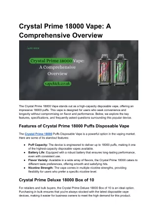 Crystal Prime 18000 Vape_ A Comprehensive Overview