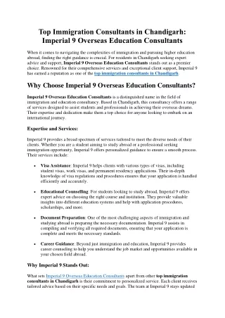 Top Immigration Consultants in Chandigarh - Imperial 9 Overseas Education Consultants
