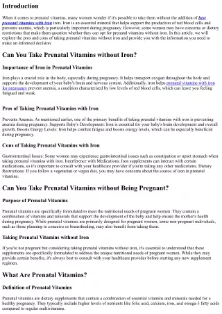 Can You Take Prenatal Vitamins without Iron? The Pros and Cons Explored
