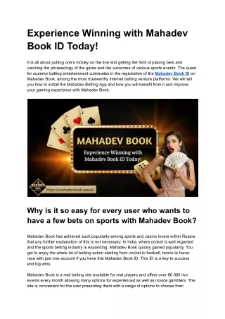 Experience Winning with Mahadev Book ID Today