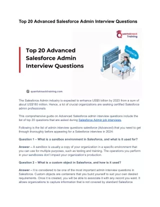 Top 20 Advanced Salesforce Admin Interview Questions