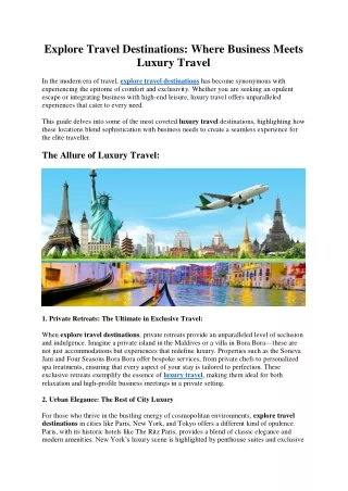 Explore Travel Destinations: Where Business Meets Luxury Travel