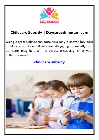 Childcare Subsidy | Daycareedmonton.com