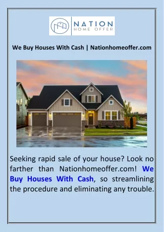 We Buy Houses With Cash  Nationhomeoffer.com