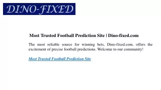 Most Trusted Football Prediction Site  Dino-fixed.com