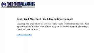 Best Fixed Matches Fixed-footballmatches.com