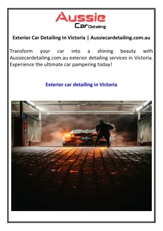 Exterior Car Detailing In Victoria | Aussiecardetailing.com.au