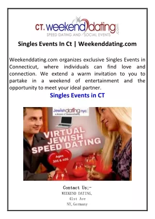 Singles Events In Ct  Weekenddating.com