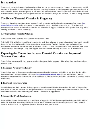 Exploring the Connection between Prenatal Vitamins and Improved Nutrient Absorpt
