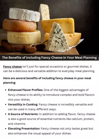 The Benefits of Including Fancy Cheese in Your Meal Planning