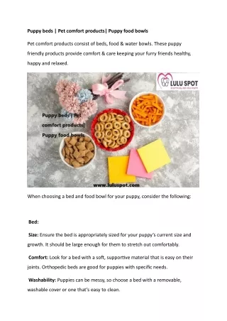 Puppy beds  Pet comfort products Puppy food bowls