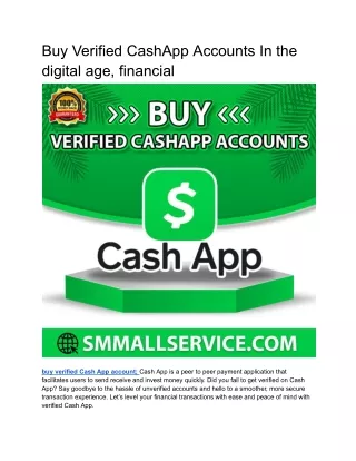 Buy Verified CashApp Accounts In the digital age, financial