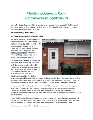 Monteurwohnung in Köln - Zimmervermietunginkoeln.de