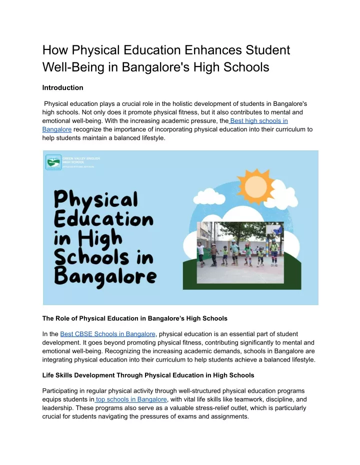 how physical education enhances student well