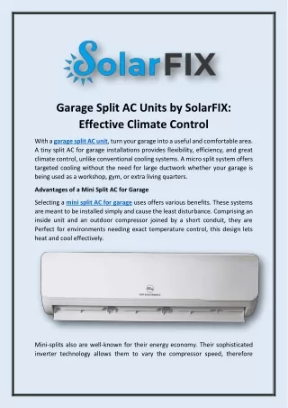 Garage Split AC Units by SolarFIX Effective Climate Control