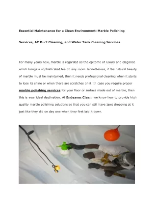 Essential Maintenance for a Clean Environment - Marble Polishing Services, AC Duct Cleaning, and Water Tank Cleaning Ser