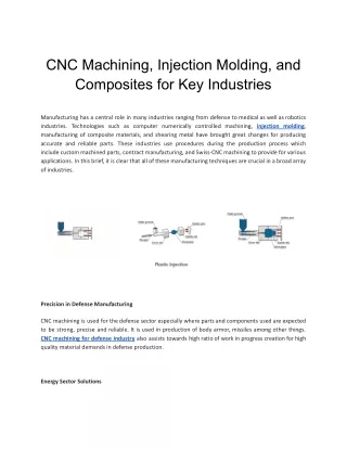 CNC Machining, Injection Molding, and Composites for Key Industries