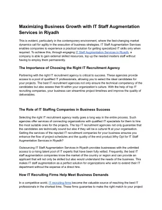Maximizing Business Growth with IT Staff Augmentation Services in Riyadh