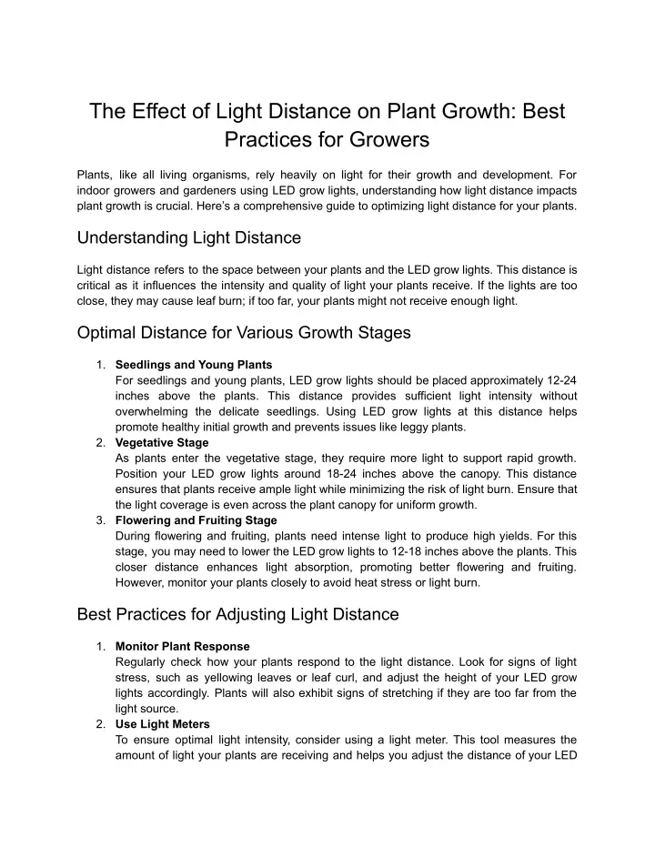 the effect of light distance on plant growth best