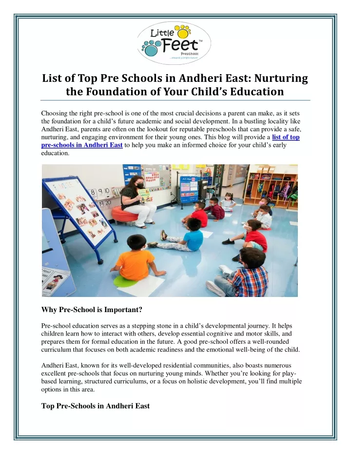 list of top pre schools in andheri east nurturing