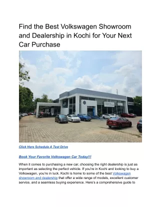 Find the Best Volkswagen Showroom and Dealership in Kochi for Your Next Car Purchase