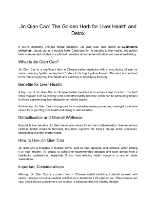 Jin Qian Cao_ The Golden Herb for Liver Health and Detox