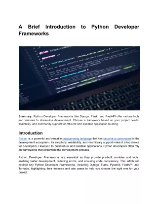 A Brief Introduction to Python Developer Frameworks