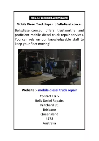 Mobile Diesel Truck Repair  Bellsdiesel.com.au