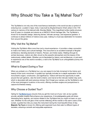 Why Should You Take a Taj Mahal Tour