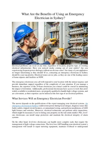 What Are the Benefits of Using an Emergency Electrician in Sydney