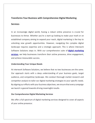 Transforms Your Business with Comprehensive Digital Marketing Services