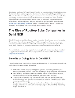 Top Rooftop Solar Companies in Delhi NCR_ Harnessing Solar Power for a Sustainable Future