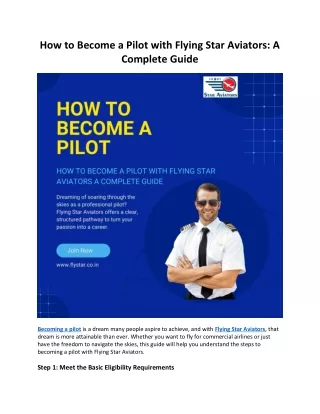 How to Become a Pilot with Flying Star Aviators