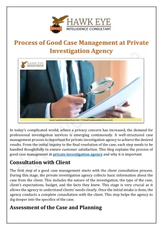 Process of Good Case Management at Private Investigation Agency