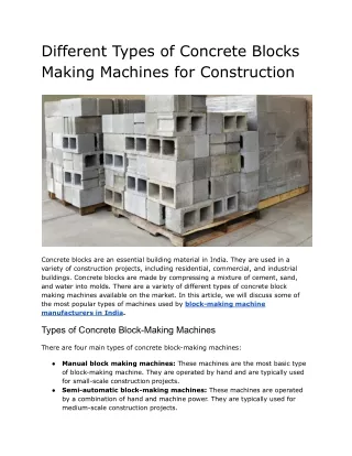 Different Types of Concrete Blocks Making Machines for Construction