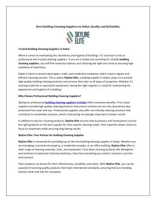 Best Building Cleaning Suppliers in Dubai Quality and Reliability