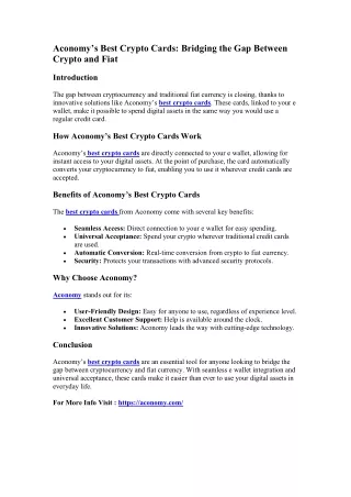 Aconomy’s Best Crypto Cards in the World