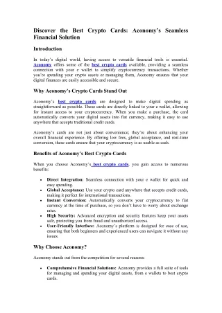 Discover the Best Crypto Cards: Aconomy’s Seamless Financial Solution