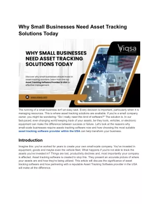 Why Small Businesses Need Asset Tracking Solutions Today