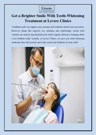 Get a Brighter Smile With Teeth-Whitening Treatment at Levere Clinics