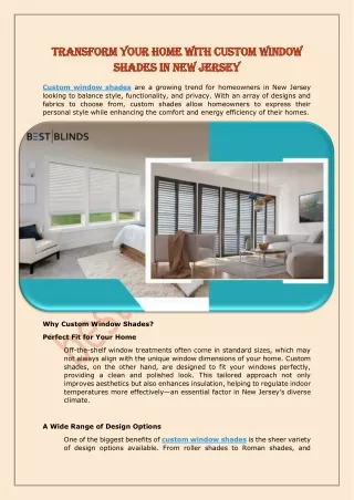 Transform Your Home with Custom Window Shades in New Jersey