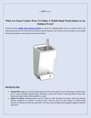 What Are Some Creative Ways To Utilize A Mobile Hand Wash Station At An Outdoor Event