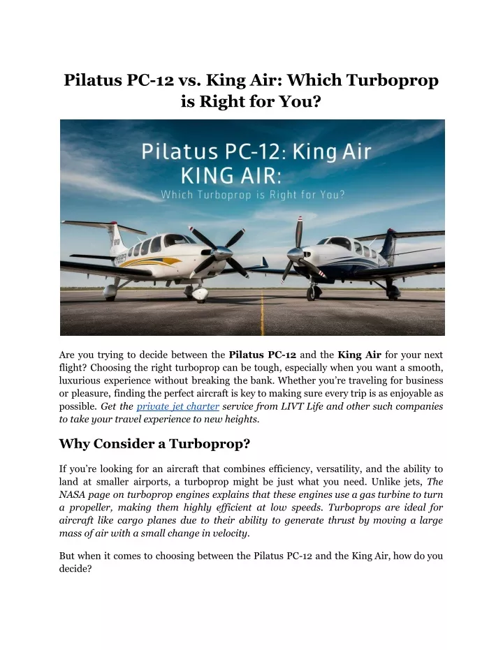 pilatus pc 12 vs king air which turboprop