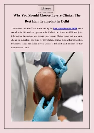 Why You Should Choose Levere Clinics The Best Hair Transplant in Delhi