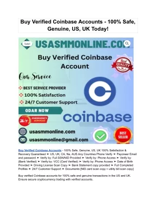 Buy Verified Coinbase Accounts - 100% Safe, Genuine, US, UK Today