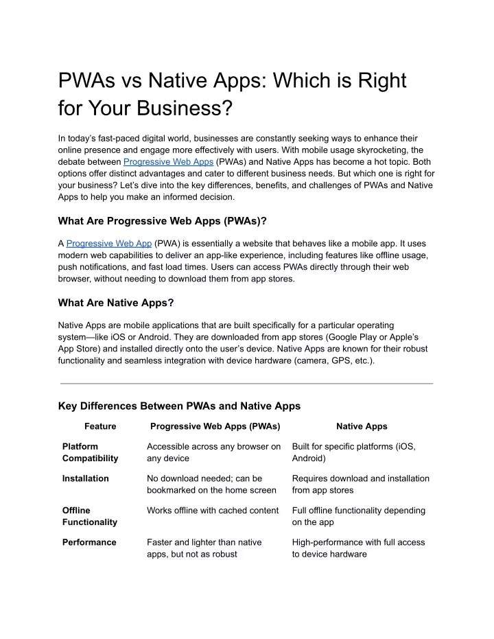 pwas vs native apps which is right for your