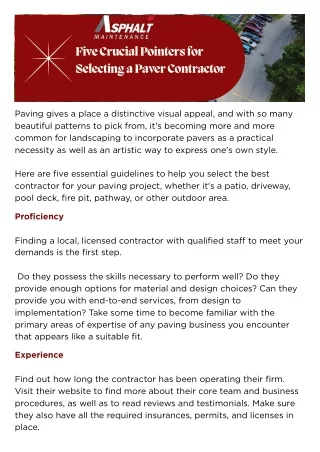 Five Crucial Pointers for Selecting a Paver Contractor