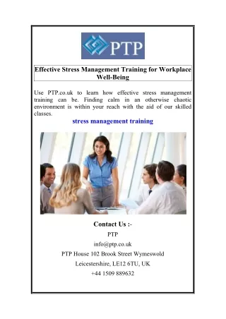 Effective Stress Management Training for Workplace Well-Being