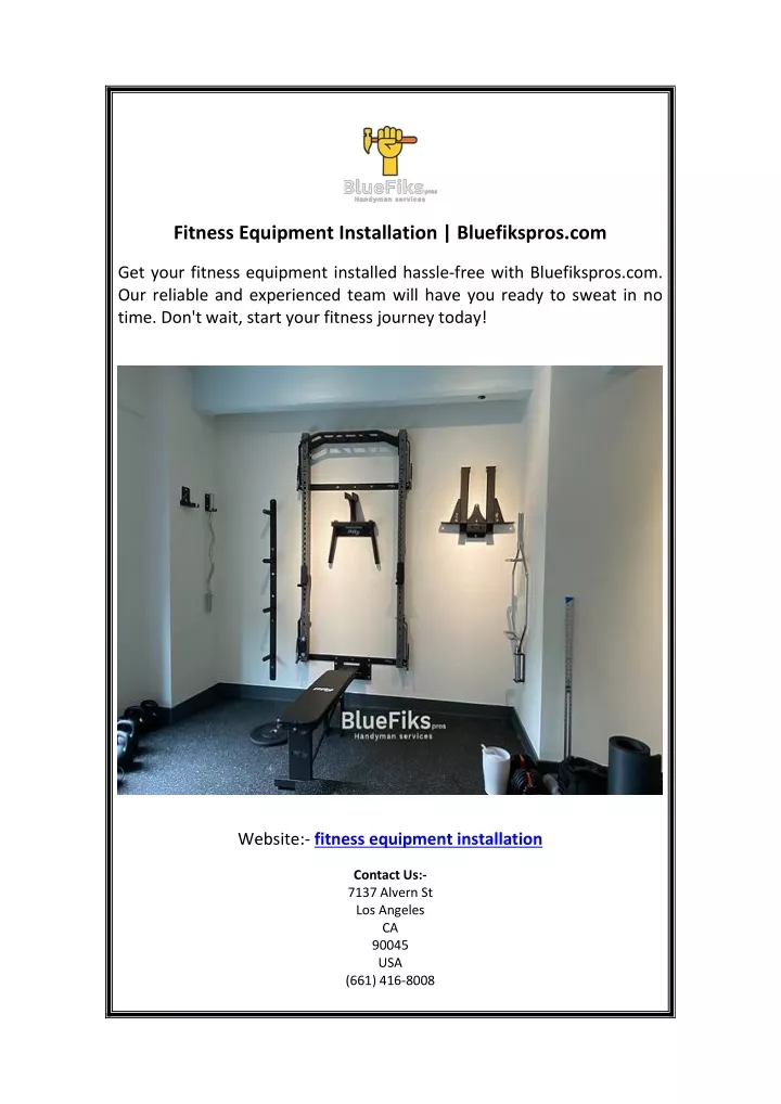 fitness equipment installation bluefikspros com