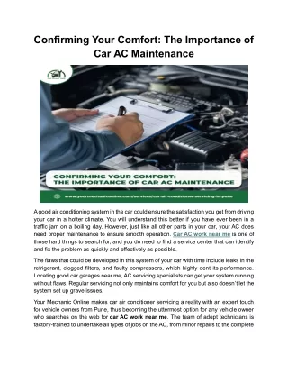 Confirming Your Comfort: The Importance of Car AC Maintenance